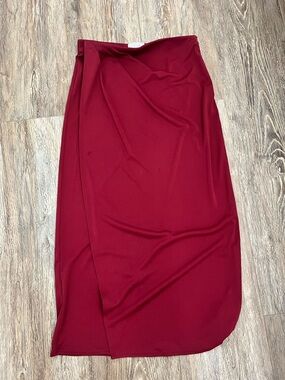 Burgundy Wrap-Style Midi Skirt